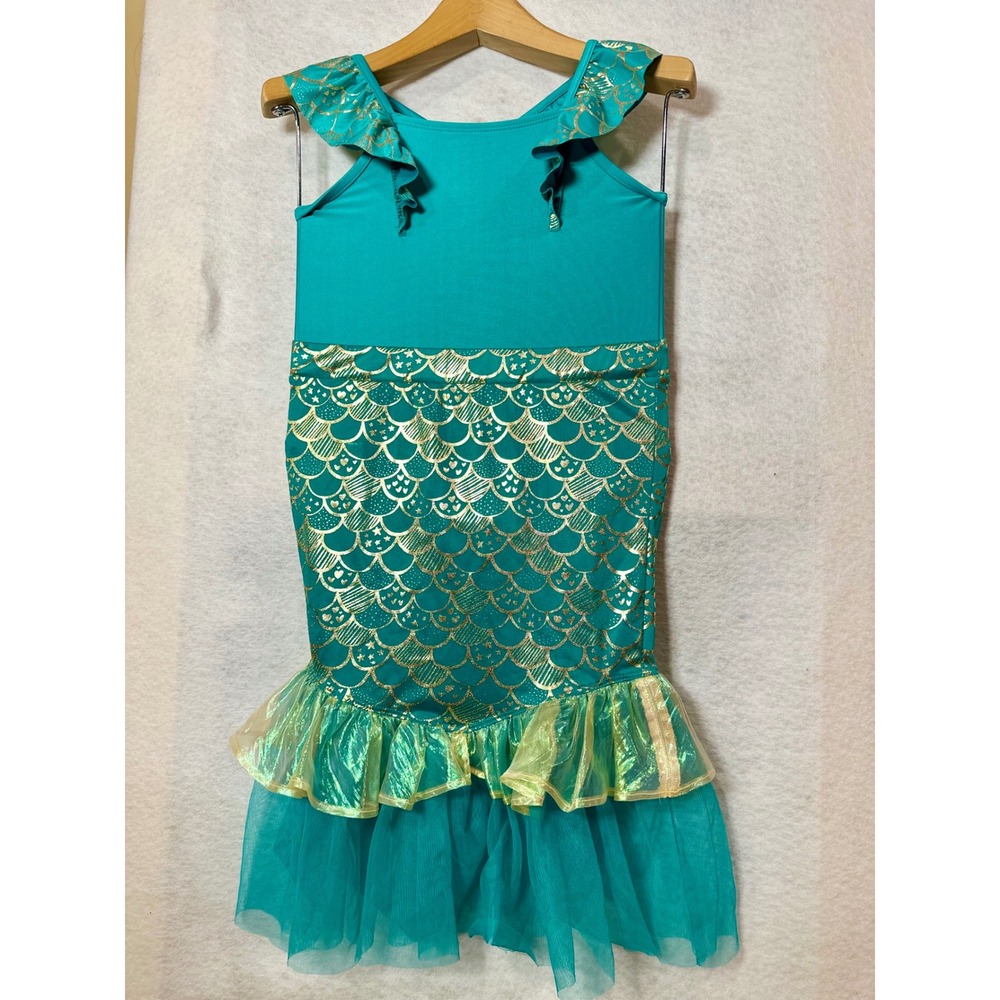 Cat & Jack Girls Teal Mermaid Swimsuit and Skirt Cover Up Set 4T Gold Foil Scale
